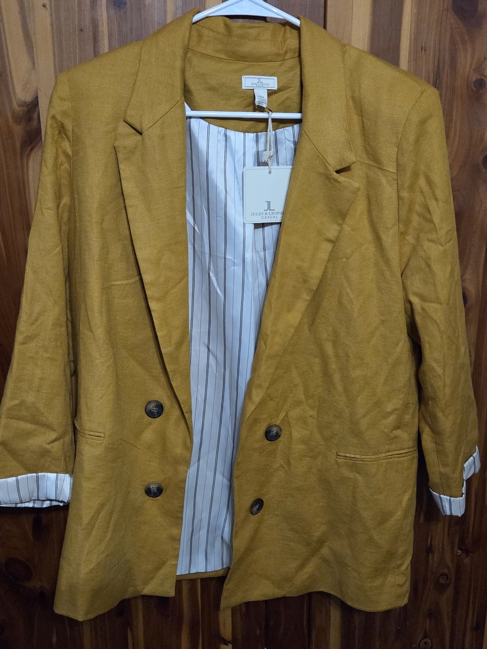 Jules & Leopold Mustard Double-Breasted Linen Blazer